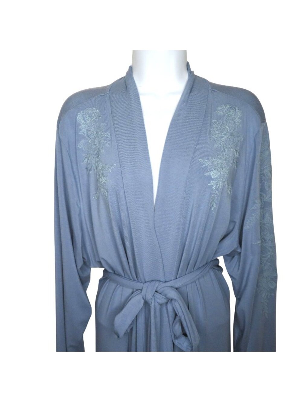 Vintage Soft Surroundings Evelyn Robe Pale Blue Embroidered Long Belted XL Visco